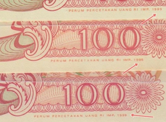 Ilustrasi uang 100 dengan beberapa tahun cetak (Dokpri)