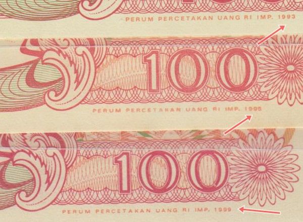Ilustrasi uang 100 dengan beberapa tahun cetak (Dokpri)