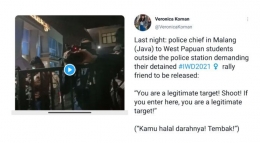 Viral video polisi Malang ancam mahasiswa Papua di Malang. | Capture akun Twitter aktivis HAM Veronica Koman via Makassar.terkini.id