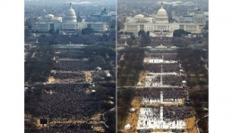 Suasana warga yang menghadiri inagurasi pelantikan Barack Obama pada 20 Januari 2009 (kiri) dan saat pelantikan Donald Trump pada 20 Januari 2017. abcnews.go.com