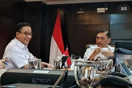 Pertemuan Gubernur DKI Anies Baswedan dengan Menko Luhut Binsar Pandjaitan untuk membahas berbagai persoalan Jakarta (kompas.com, 12/3/2021).