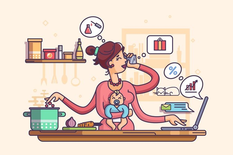 Ilustrasi perempuan dengan kemampuan multitasking yang makin bertambah saja saat ada situasi seperti pandemi corona saat ini.(SHUTTERSTOCK/KIT8.net via kompas.com)