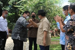 Pertemuan Ketum Golkar Airlangga Hartarto dan Ketum Gerindra Prabowo Subianto di Hambalang, Sabtu (13/3).