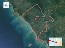 Gambar 1. Lokasi Objek Pengabdian Kepada Masyarakat di Kecamatan Sorkam Barat Kabupaten Tapanuli Tengah (Google Earth, 2021).