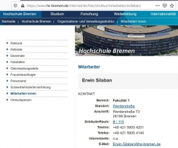 Di pintu kantor dan laman internet tersedia informasi bagaimana menghubungi pegawai atau dosen (Sumber www.hs-bremen.de)