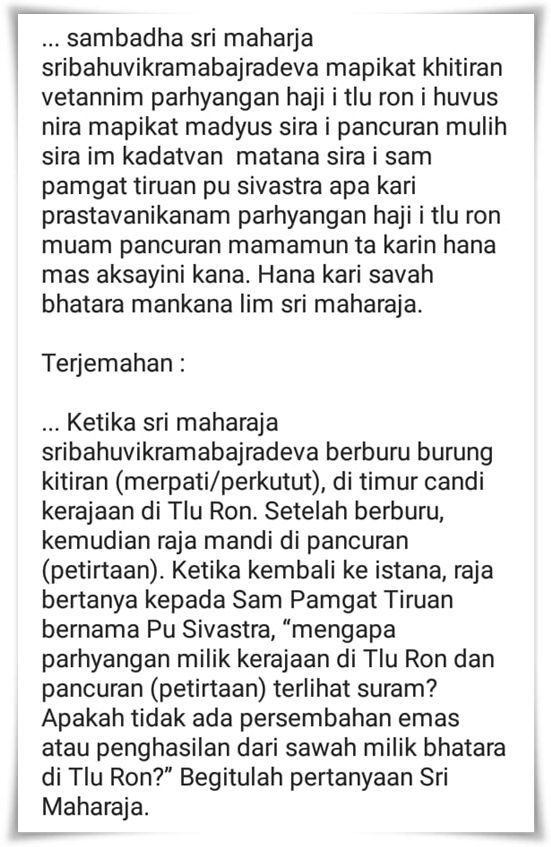 Sebagian isi Prasasti Tlu Ron (Sumber: IG Balai Arkeologi DI Yogyakarta)