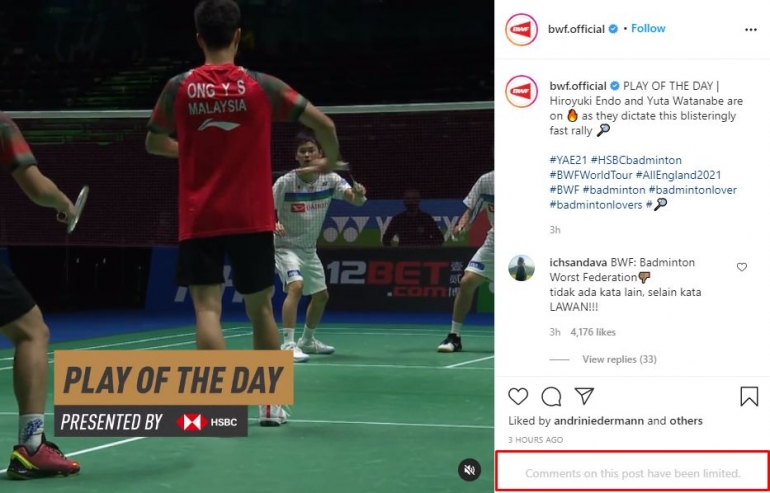 Hasil tangkap layar IG BWF Official