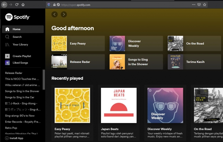 Spotify dapat digunakan sebagai aplikasi mandiri maupun di browser (tangkapan layar pribadi)