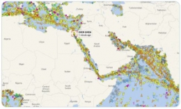 Gambar 3. Kepadatan lalulintas di laut Mediterania,  kanal Suez, laut Merah dan laut Arab. Sumber Foto: Twitter, @MarineTraffic.
