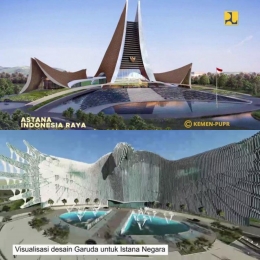 Desain istana negara lama [atas] dan versi terbaru [bawah] | Facebook PUPR via CNBCIndonesia.com