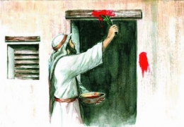 Ilustrasi Mengoleskan Darah Anak Domba Diatas Pintu Pada Malam Paskah Bangsa Yahudi Sewaktu di Mesir. Sumber: www.bolsadenoticias.com.ni 