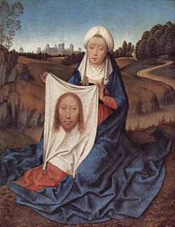 Veronika dengan kain dengan gambar wajah Isa (sumber gambar: id.wikipedia.org)