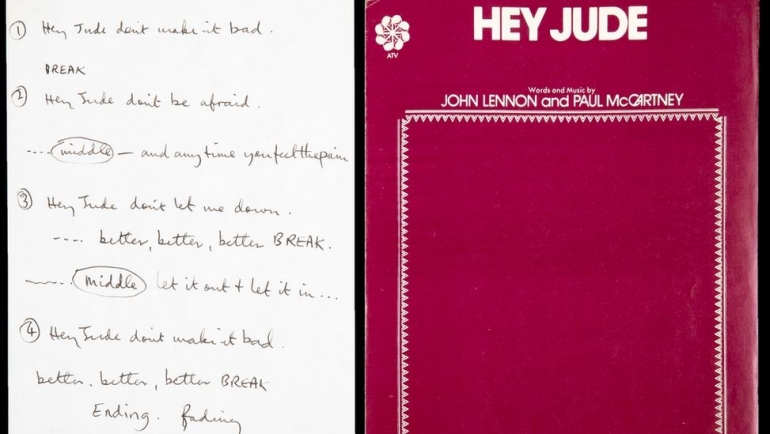 Tulisan tangan McCartney yg dilelang. Sumber: Julian's Auctions / www.bbc.com