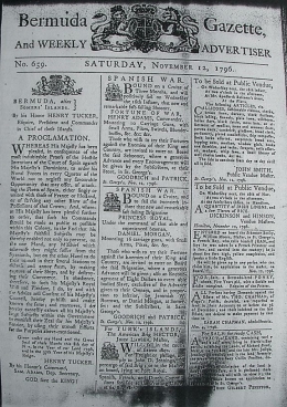 ermuda Gazette 12 November 1796 (wikipedia.org)