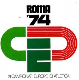 Logo European Athletics Championships 1974 yang dirancang Piero Gratton. | sumber: Twitter @RollerVudi