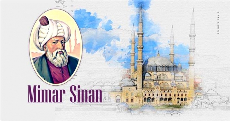 Mimar Sinan & sketsa Masjid Selimiye. Sumber: www.haberler.com