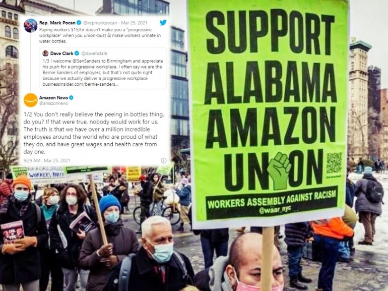 Amazon dituding memberlakukan jam kerja kelewat ketat dan tidak manusiawi pada karyawannya (dok. CBS News, Peoples Dispatch/ed.WSu)
