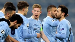 Para pemain Manchester City merayakan gol Kevin de Bruyne. Sumber foto: Getty Images via Goal.com