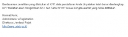 Notifikasi email setelah berhasil mendaftar NPWP online (dok pribadi)