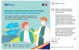 KAI mempermudah dan mempermurah tes rapid antige mulai 9 April 2021 (sumber: instagram.com/kai121_).