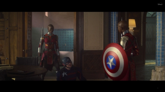 Dora Milaje menghajar habis-habisan John Walker dan merebut perisai Captain America. Sumber : Disney+