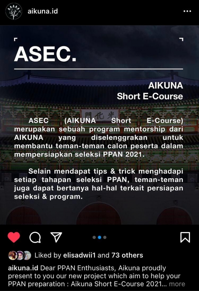 Penjelasn tentang ASEC. Sumber:Tangkapan Layar Akun Instagram @aikuna