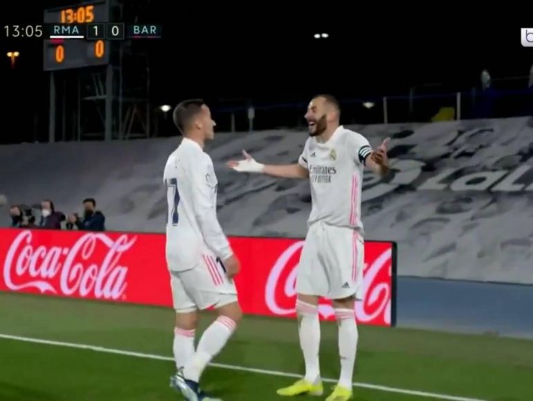 Ekpresi Benzema setelah mencetak gol. Dok. Bein Sports