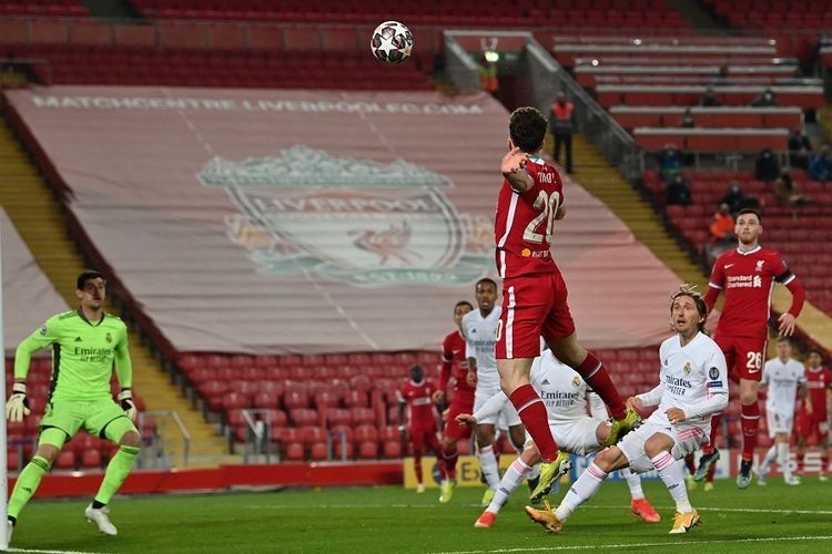 Penyerang Liverpool Diogo Jota tidak mampu membobol gawang Real Madrid (Foto AFP/Paul Ellis via Kompas.com)