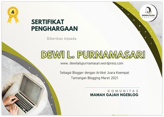 Sertifikat penghargaan untuk tulisanku yang menempati peringkat ke-4 - dokpri