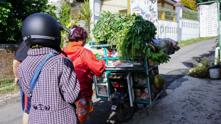 ( Penjual sayur keliling yang sedang menjajakan dagangannya di suatu komplek, Dokumentasi Danar Lukiat )