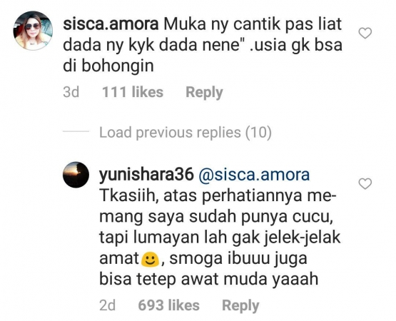 Bidik layar percakapan Yuni Shara dan netizen di Instagram (Sumber: Instagram/@yunishara36)