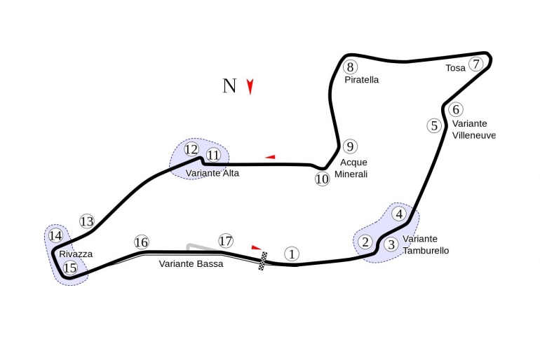 Lay out Autodromo Nazionale Enzo e Dino Ferrari. (asphaltandrubber.com)