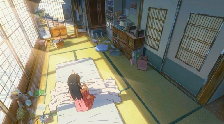 Lantai Tatami yang dipakai sebagai alat tidur di animasi