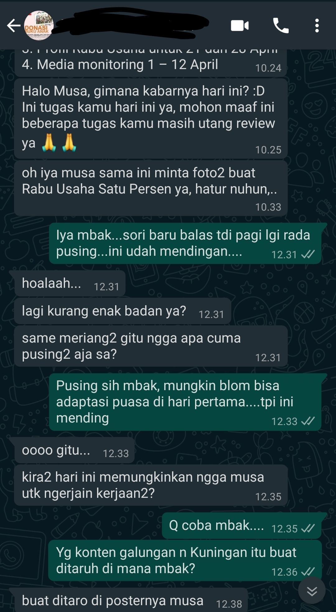 Isi obrolan di WA dengan rekan kerja ketika saya sedang tidak enak badan. Dokpri