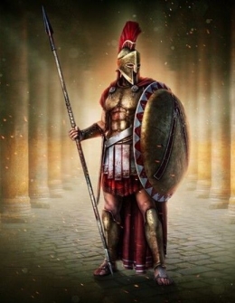 Potret Prajurit Sparta dengan ciri khasnya Memegang tombak dan Perisai (Sumber :https://www.pinterest.com/pin/537124693059130157/)