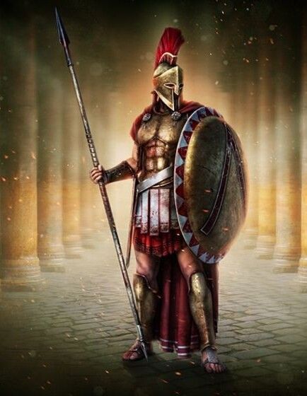 Potret Prajurit Sparta dengan ciri khasnya Memegang tombak dan Perisai (Sumber :https://www.pinterest.com/pin/537124693059130157/)