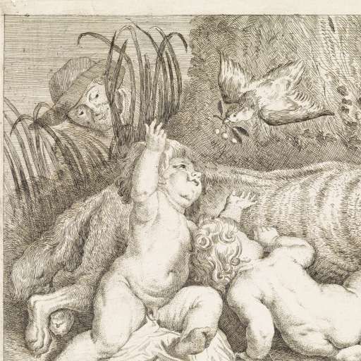 Potret Romulus dan Remus sedang menyusu kepada seekor serigala betina karya Philippe lambert joseph spruyt,seorang pelukis kelahiran Belgia,(sumber:Rijksmuseum Collectie)