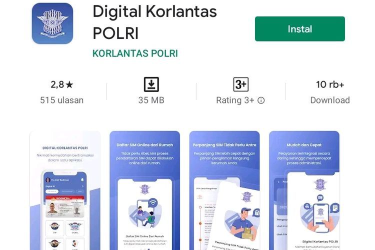 Aplikasi perpanjang SIM online: Digital Korlantas Polri (Kompas.com)