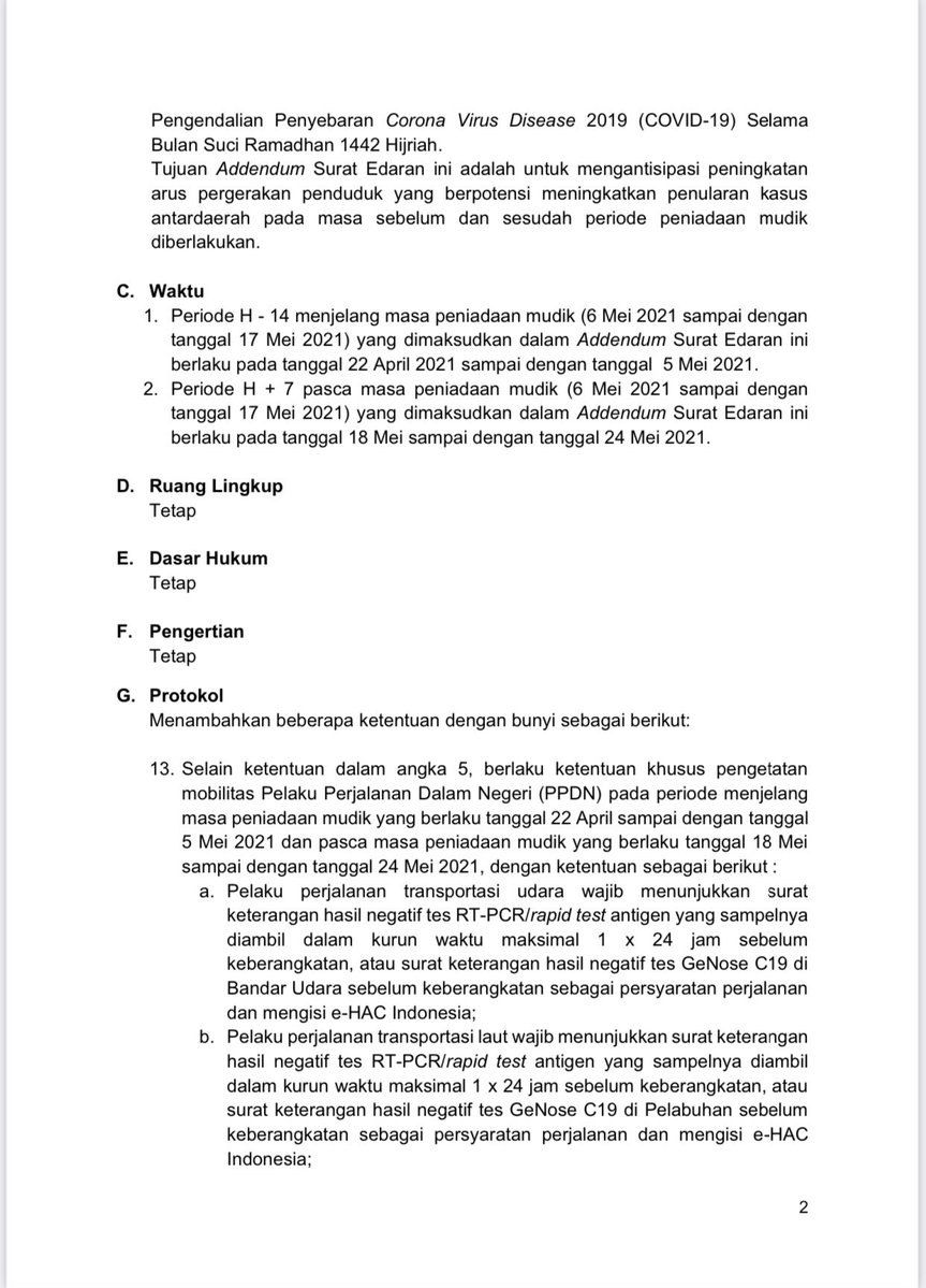 Addendum SE Satgas COVID-19 No.13/2021 Bagian 2//dok.Satgas Covid-19