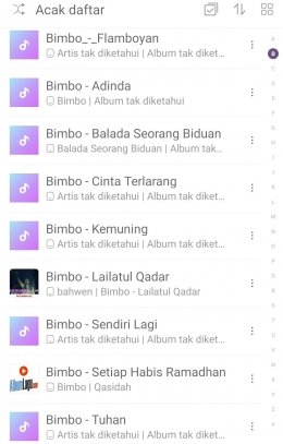 Daftar lagu Bimbo (screenshot Dokumentasi Mawan Sidarta) 