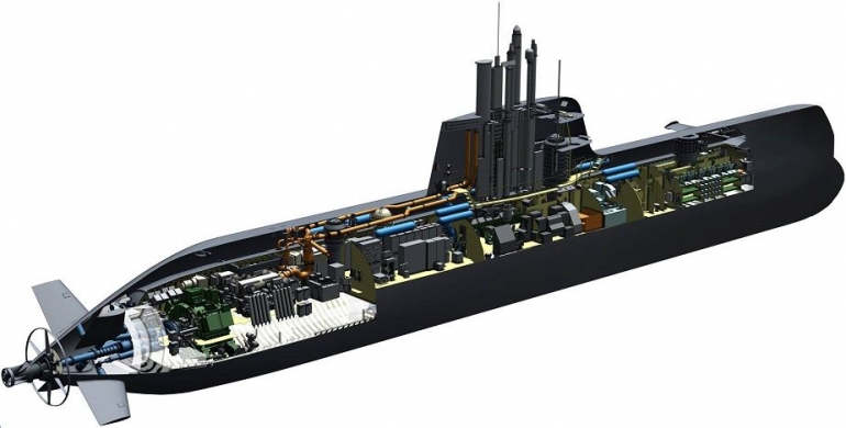 Disain grafis kapal selam Singapore Tipe-218SGs. Gambar : Navyrecognition.com