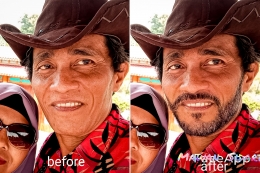 Foto wajah sebelum dan sesudah dicreate dengan aplikasi FaceApp (Dokumentasi Mawan Sidarta) 