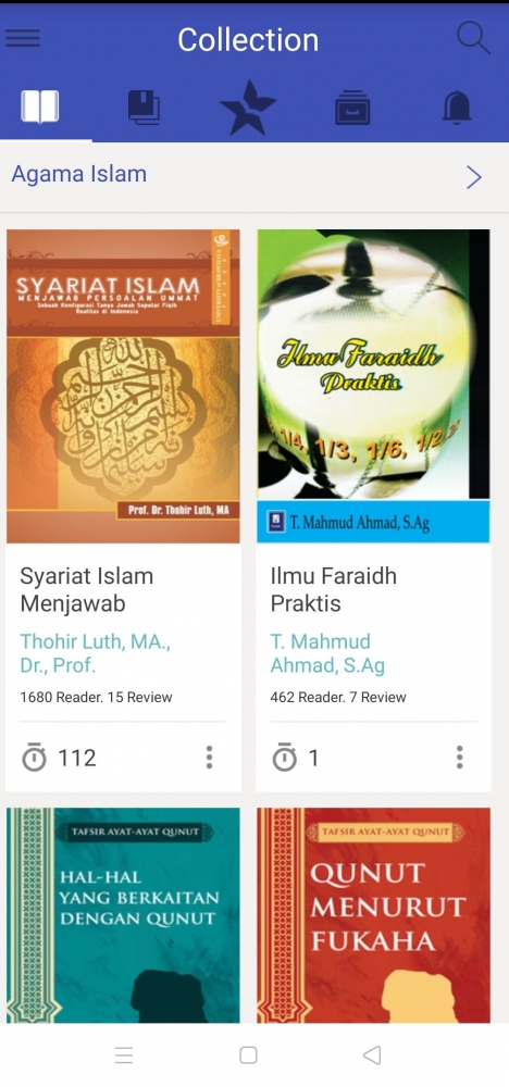 Buku-buki Islami yang bisa kita pinjam. | Tangkap layar dari aplikasi iPusnas