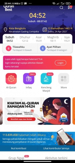 Tangkapan layar aplikasi Quran Best Indonesia. Fitur komplit yang sering kita butuhkan. | Dok. Pribadi.