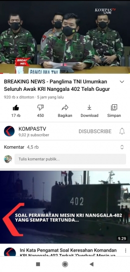Hasil Screenshot kanal YouTube KOMPASTV