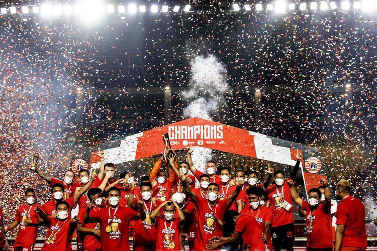 Potret selebrasi juara Persija Jakarta selaku juara Piala Menpora 2021/bola.kompas.com