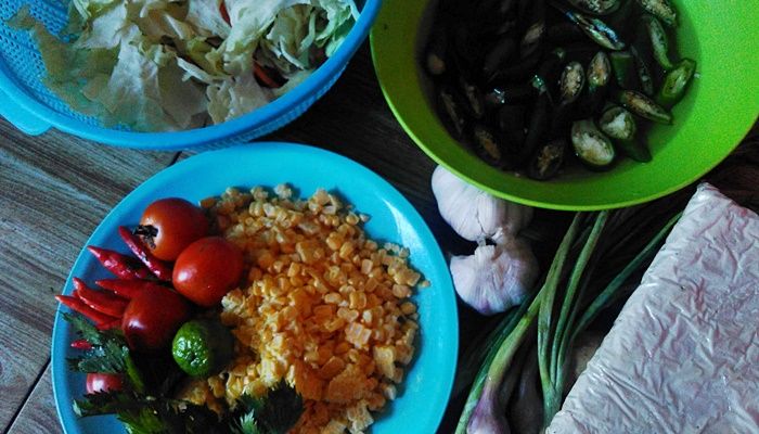 Bahan-bahan masakan, sudah dicuci bersih semua dan tinggal cemplung. Eh, kecuali tempe ya. Belum dipotong-potong :D. Dokpri
