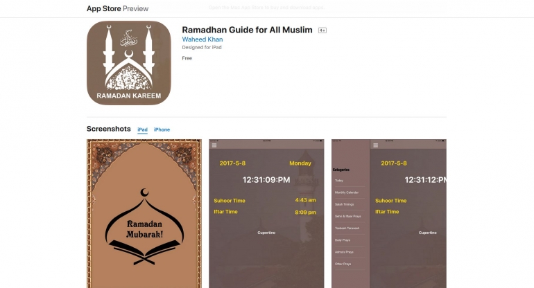 Aplikasi Ramadhan Guide for All Muslim (Apple Store)