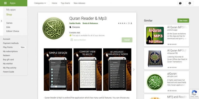Aplikasi Quran Reader & Mp3 (Google Play)