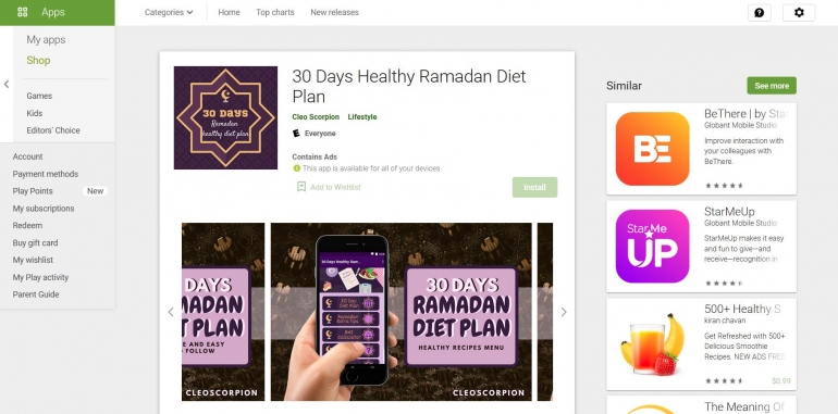 Aplikasi 30 Days Healthy Ramadan Diet Plan (Google Play)